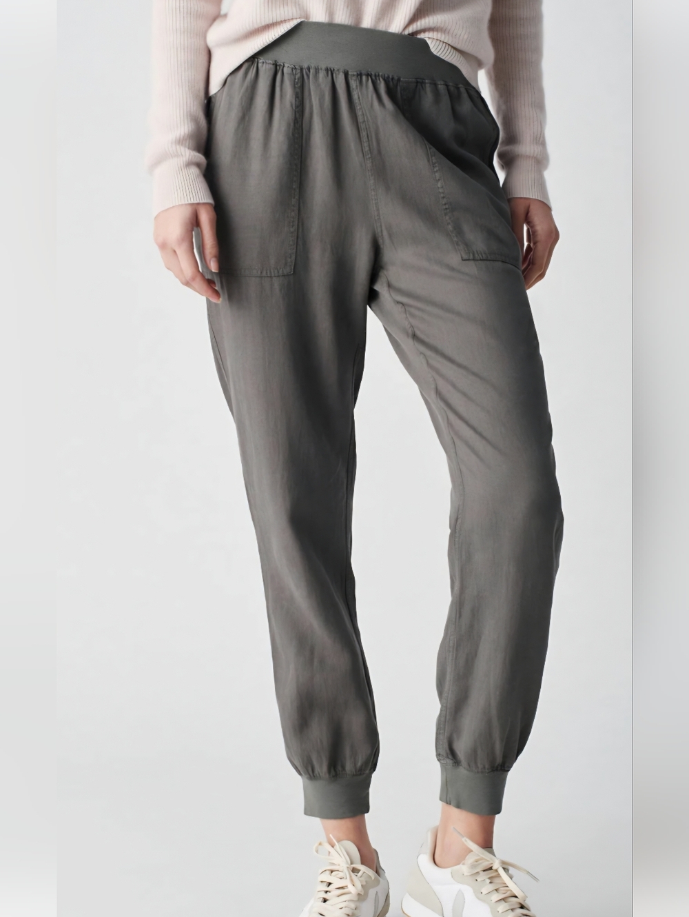 FAHERTY Arlie Day Pant Women's L Light Gray Tencel Linen Blend Joggers - Picture 2 of 14